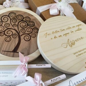 Bigliettino per battesimo con grafica personalizzata coordinata alla bomboniera