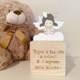 cubo porta foto in legno con nome per bambini
